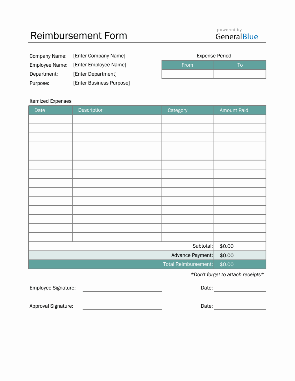 Reimbursement Form in Excel (Simple)