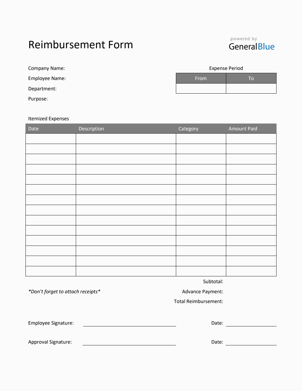 Reimbursement Form in Word (Striped)