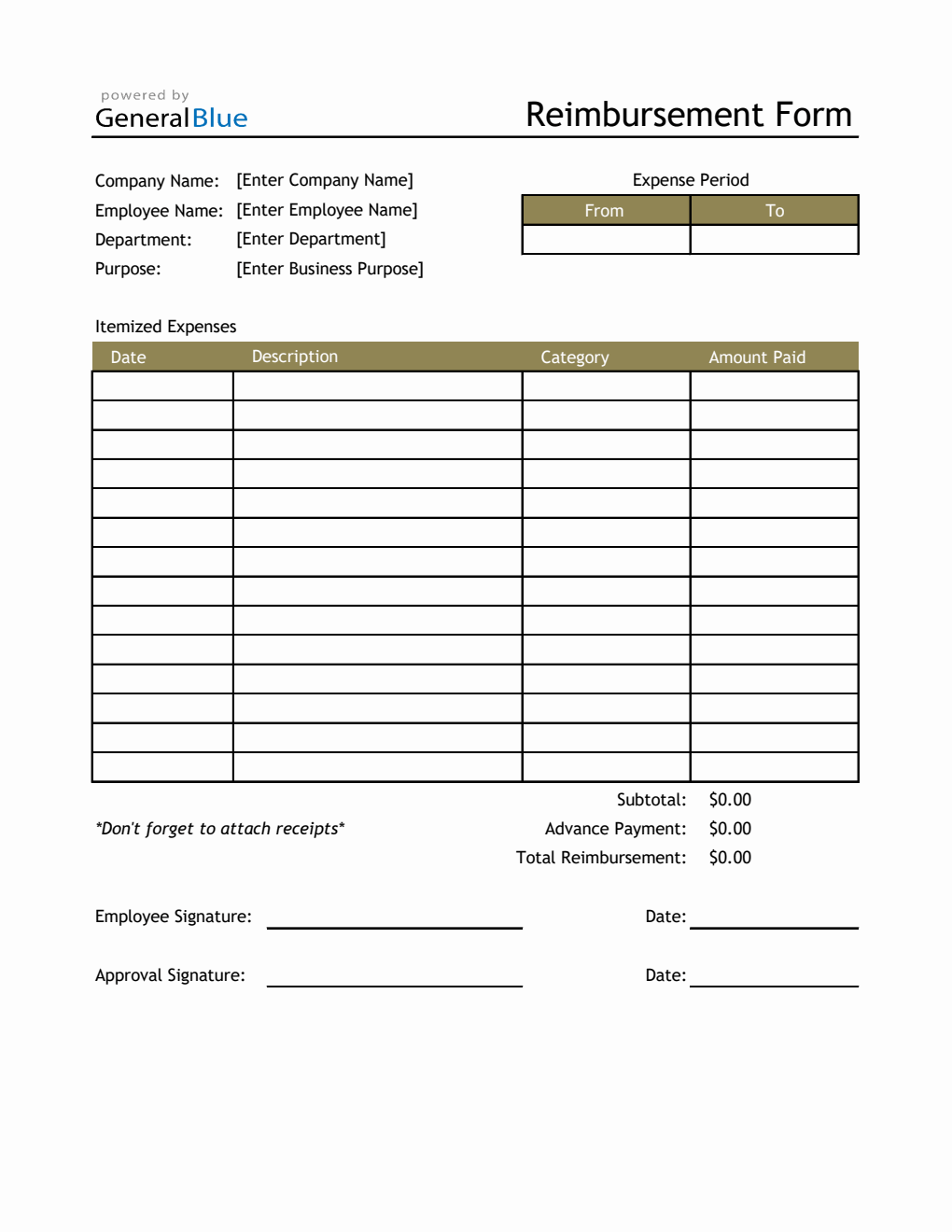 Reimbursement Form in Excel (Basic)