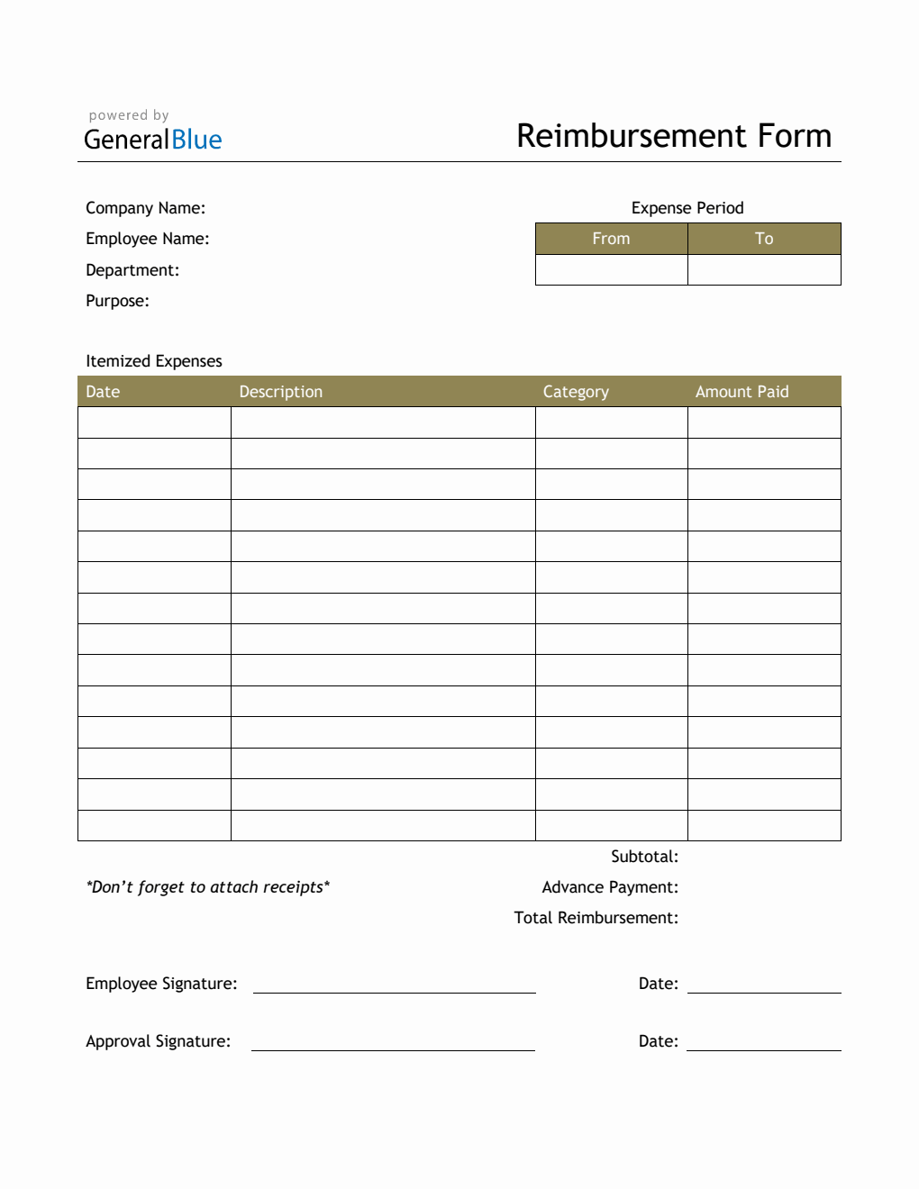 Reimbursement Form in Word (Basic)