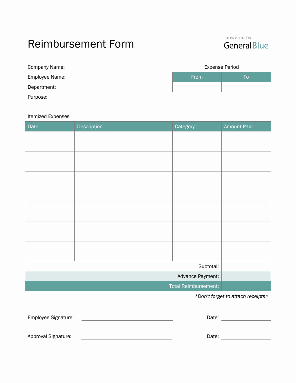 Reimbursement Form in PDF (Simple)