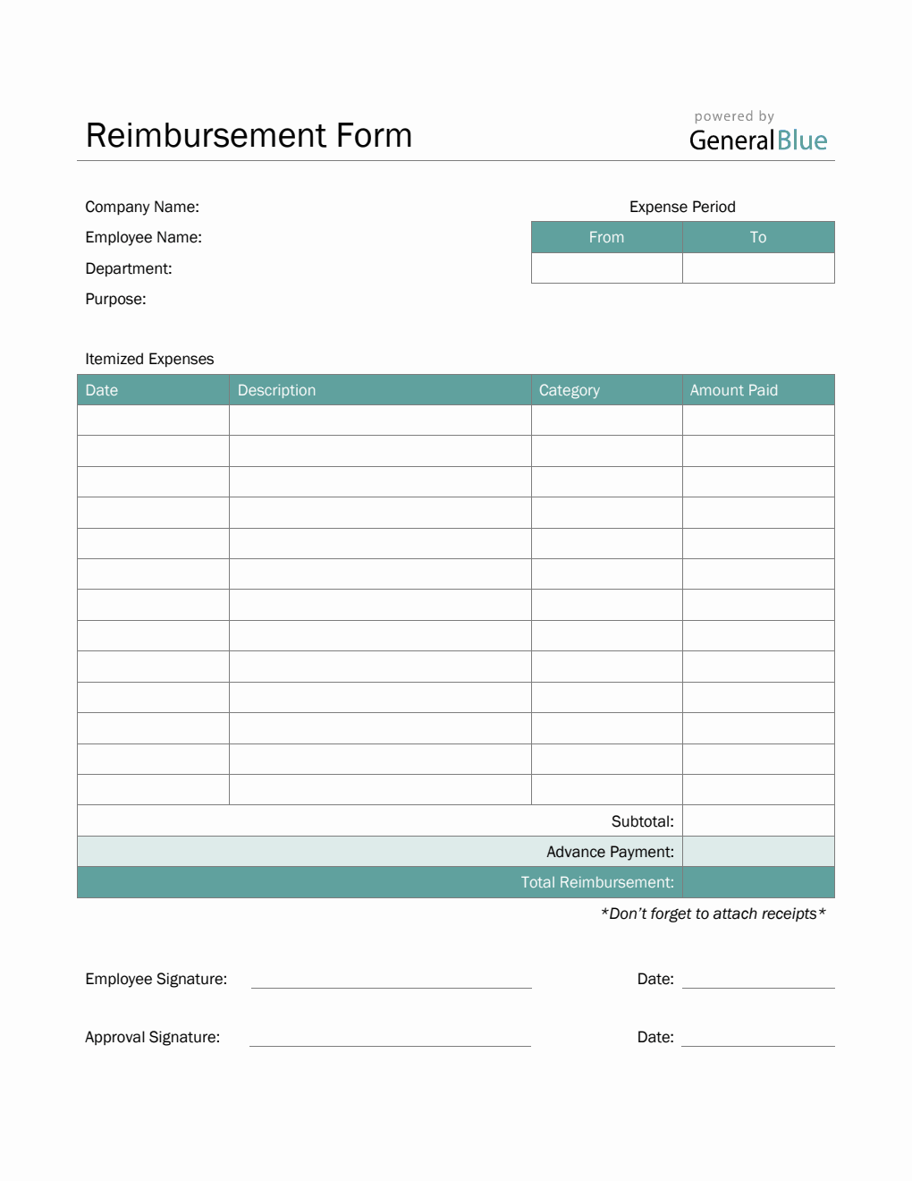 Reimbursement Form In Excel Simple