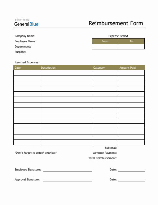 Reimbursement Form in PDF (Basic)