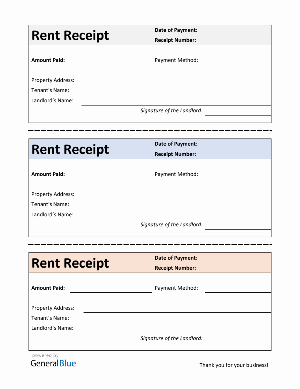 Simple Rent Receipt Template in PDF