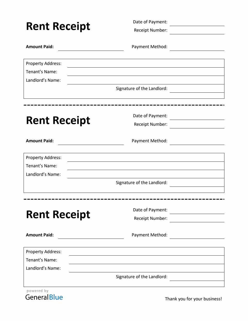 Printable Rent Receipt Template in Word