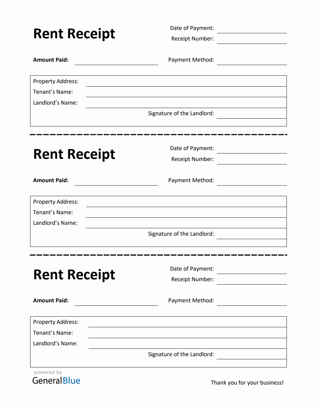 Printable Rent Receipt Template in PDF