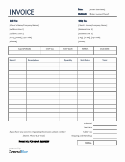 sales invoice template in excel simple