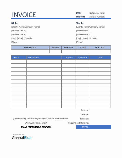 Sales Invoice Template in Excel (Colorful)