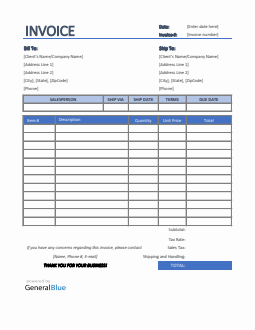 Sales Invoice Template in Excel (Colorful)