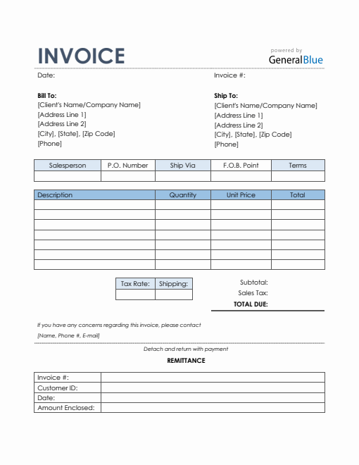 Sales Invoice with Remittance Slip in Word (Colorful)