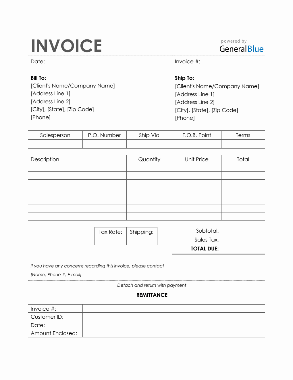 Sales Invoice with Remittance Slip in Word (Simple)