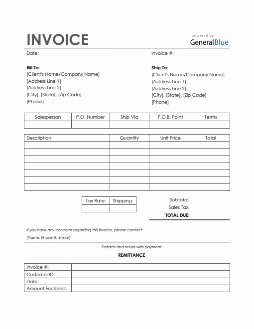 Sales Invoice with Remittance Slip in Word (Simple)