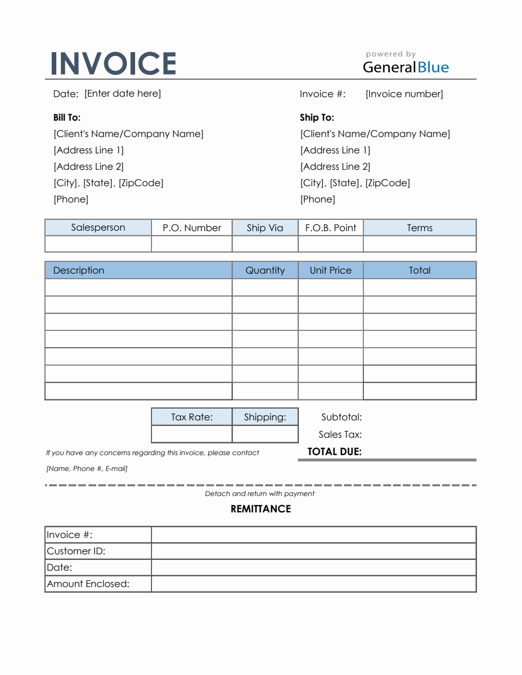Sales Invoice with Remittance Slip in Excel (Colorful)
