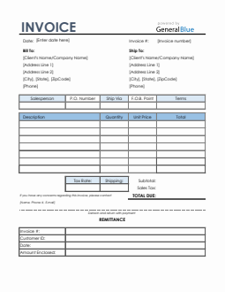 Sales Invoice with Remittance Slip in Excel (Colorful)