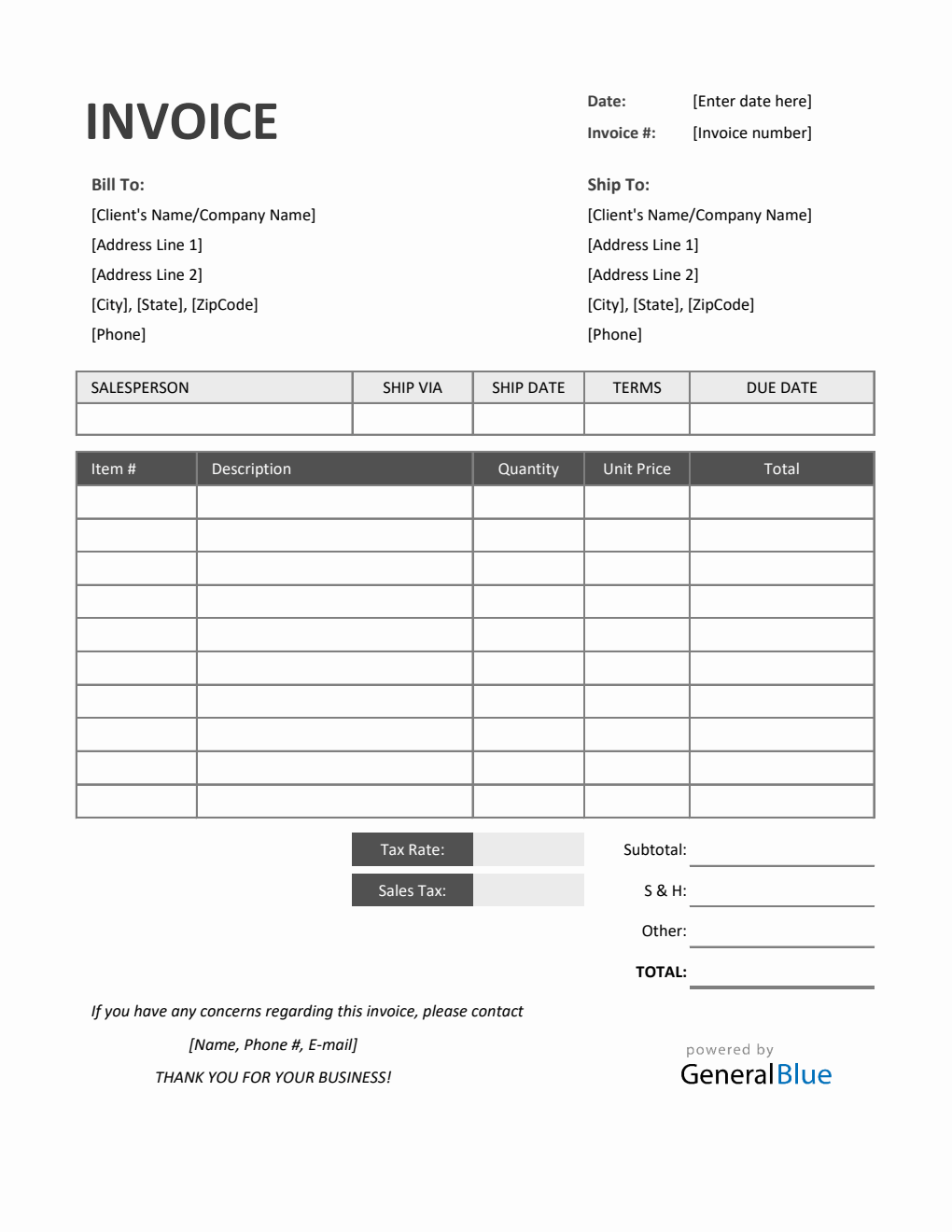 Sales Invoice with Tax in Excel (Colorful)