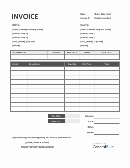 Sales Invoice with Tax in Word (Colorful)