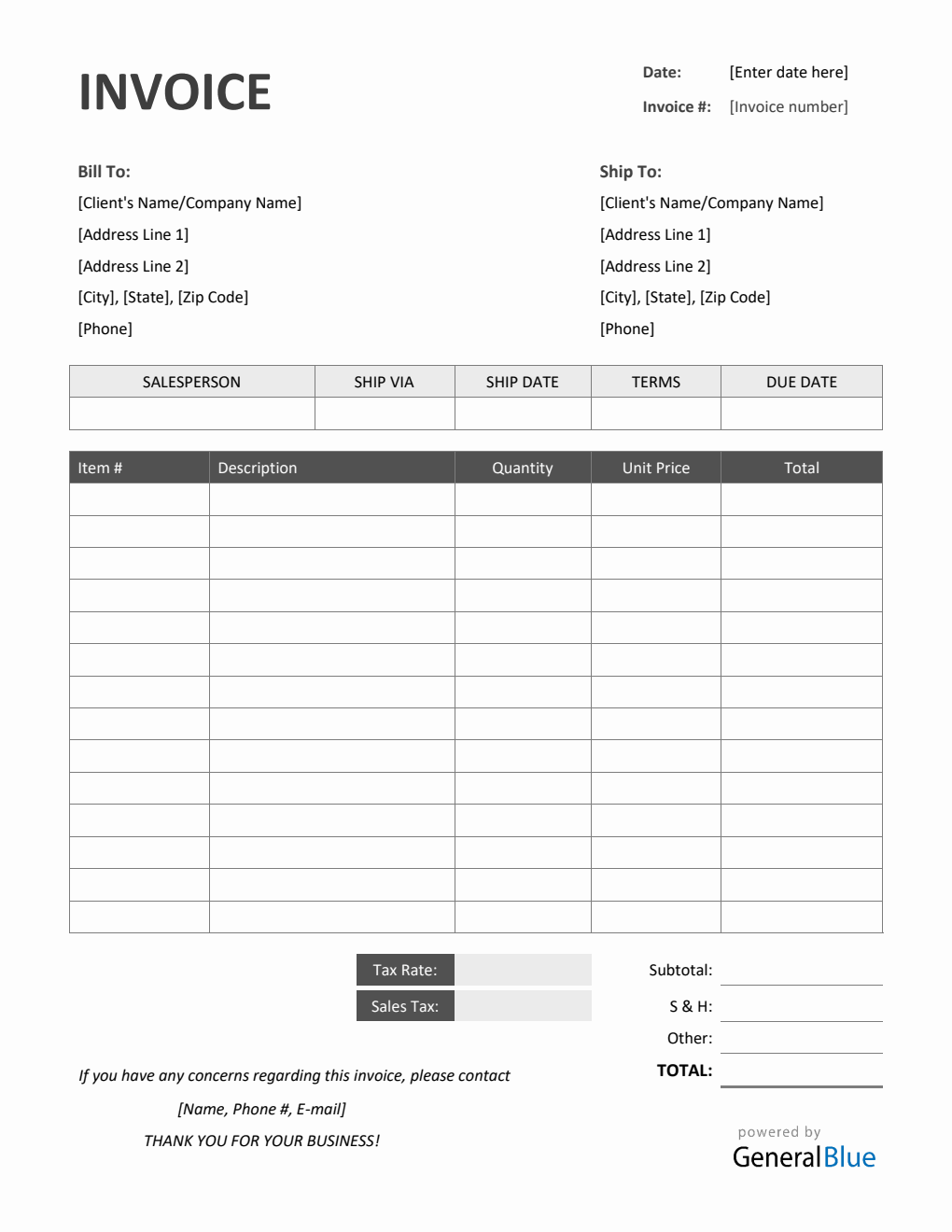 Sales Invoice with Tax in Word (Colorful)