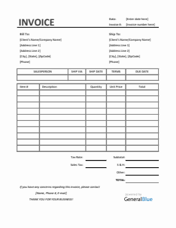 Sales Invoice with Tax in Word (Simple)