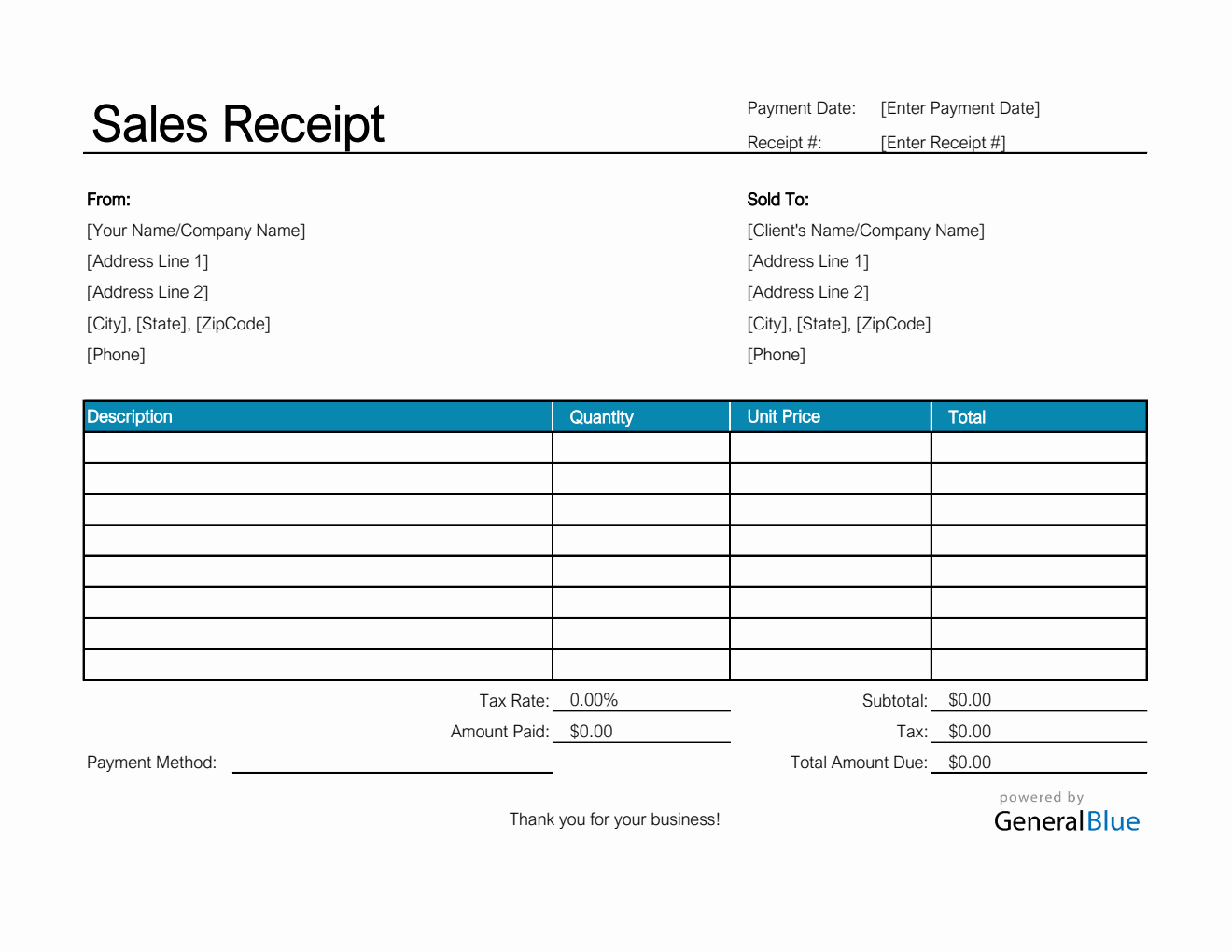 Sales Receipt Template in Excel (Simple)