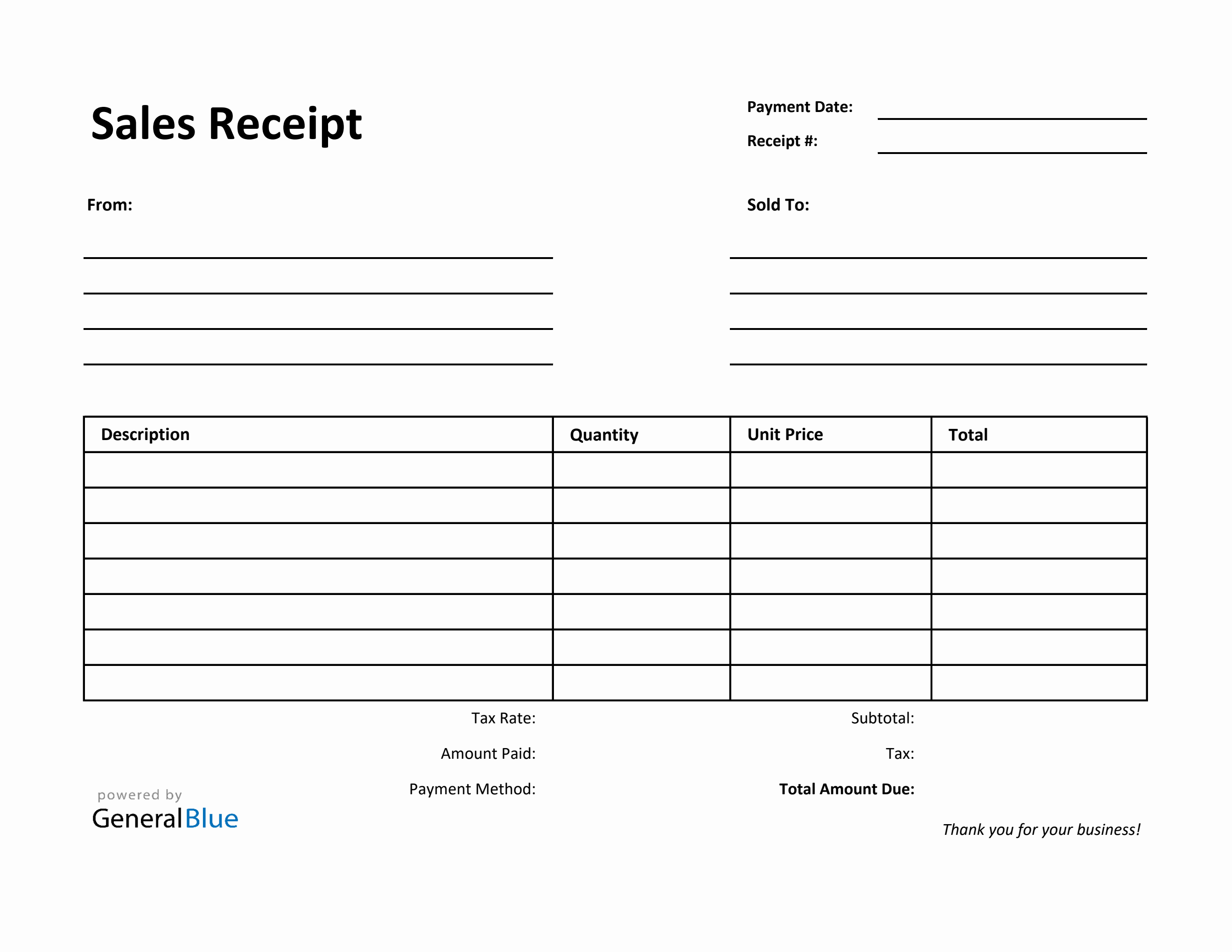 Sales Receipt Template in Excel (Printable)