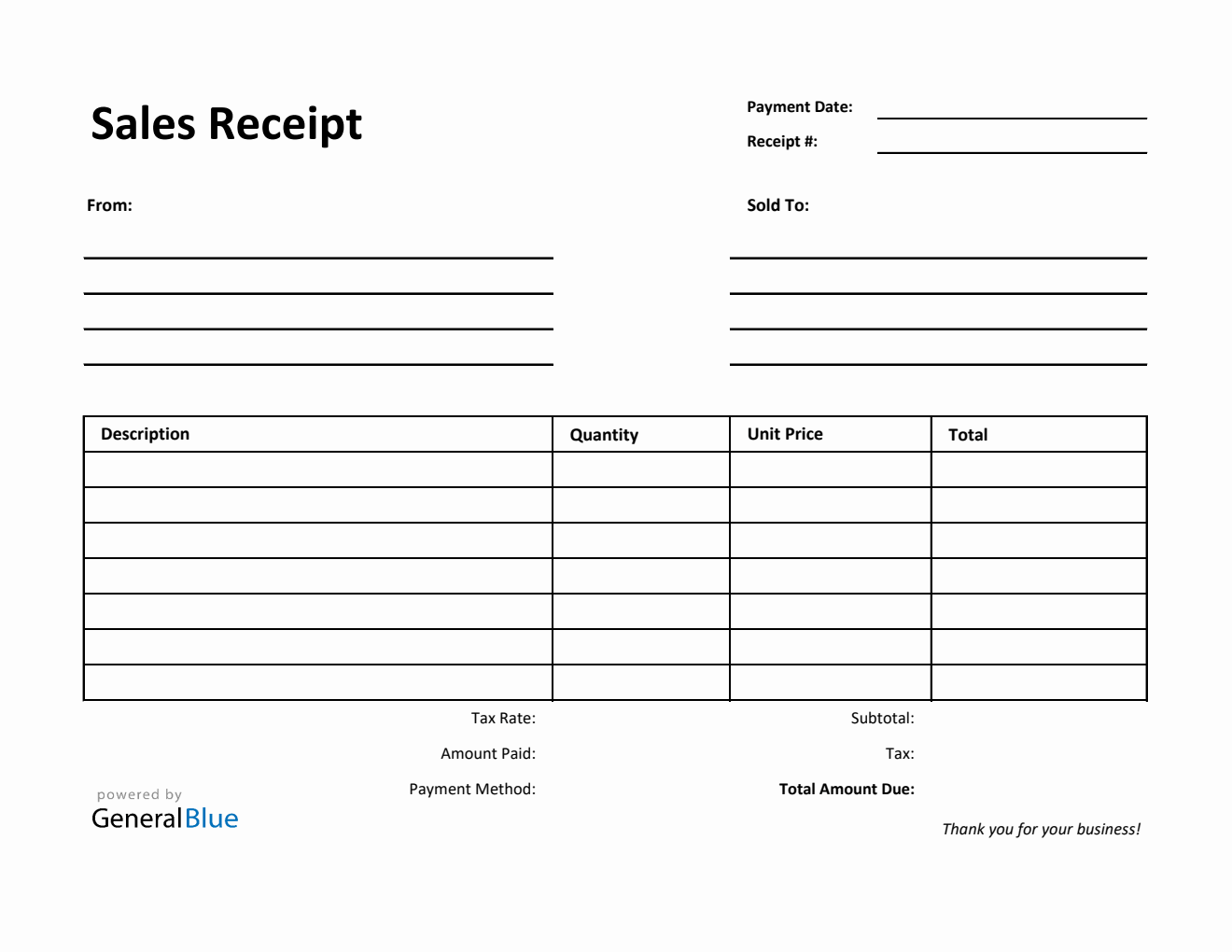 Sales Receipt Template in Excel (Printable)