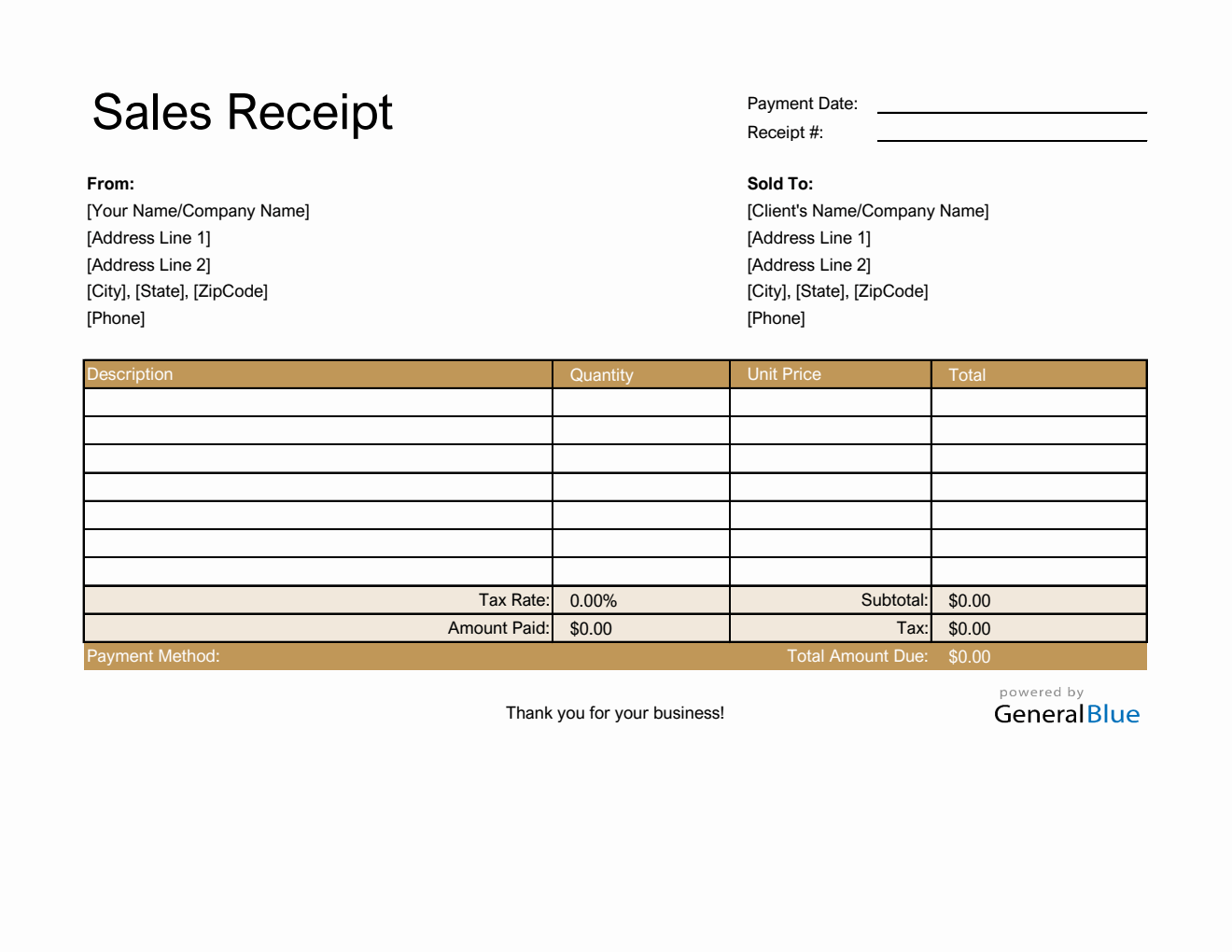 Sales Receipt Template in Excel (Basic)