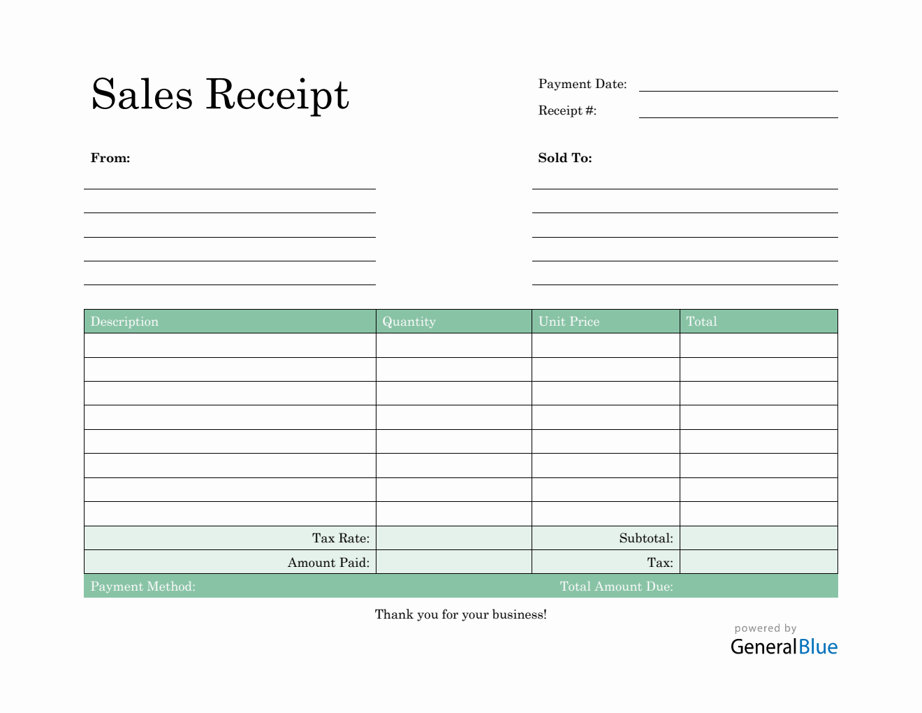 Sales Receipt Template in PDF (Green)