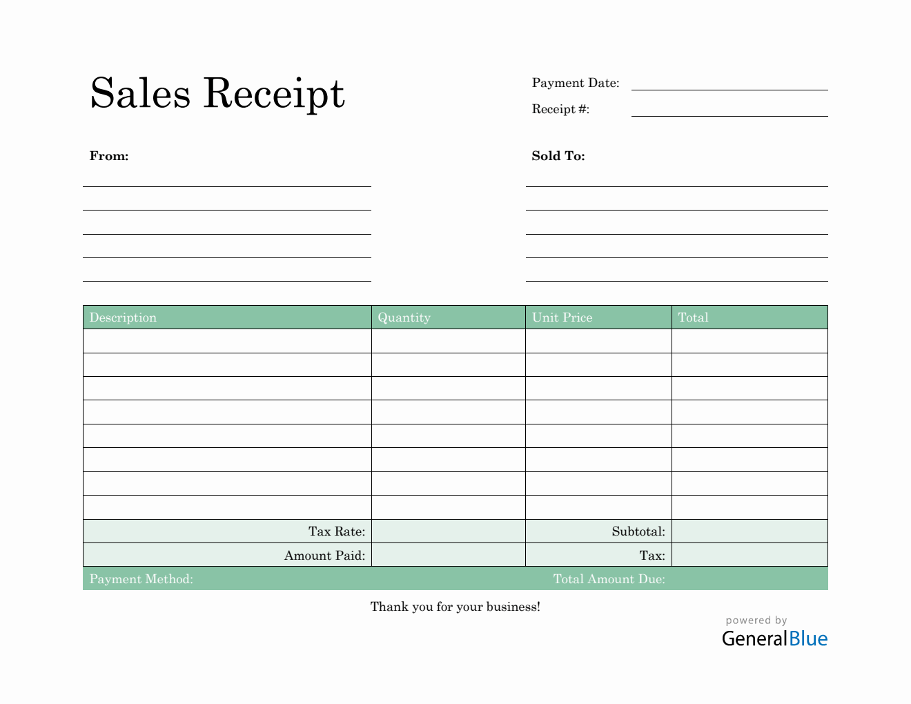 sales receipt template in pdf green
