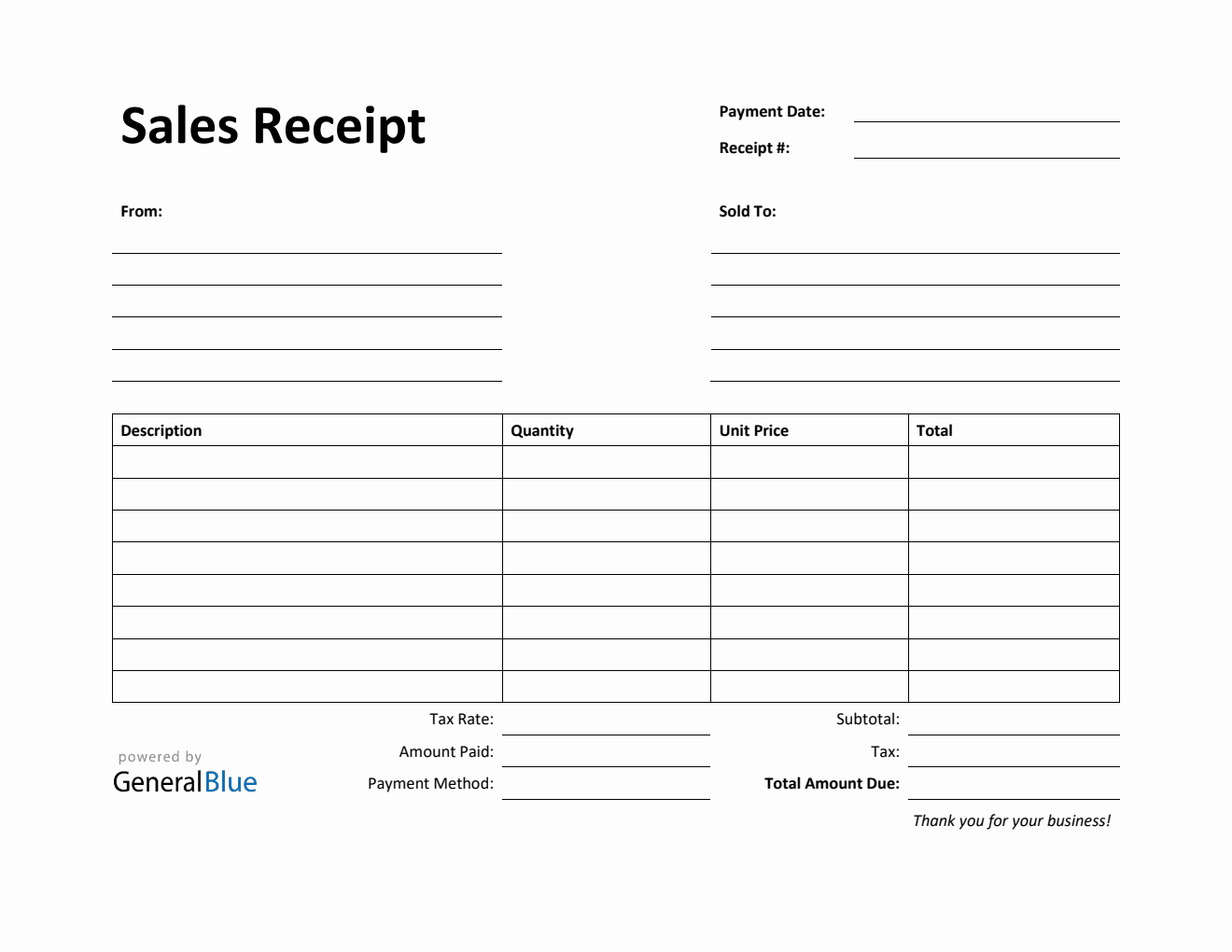 Sales Receipt Template in PDF (Printable)