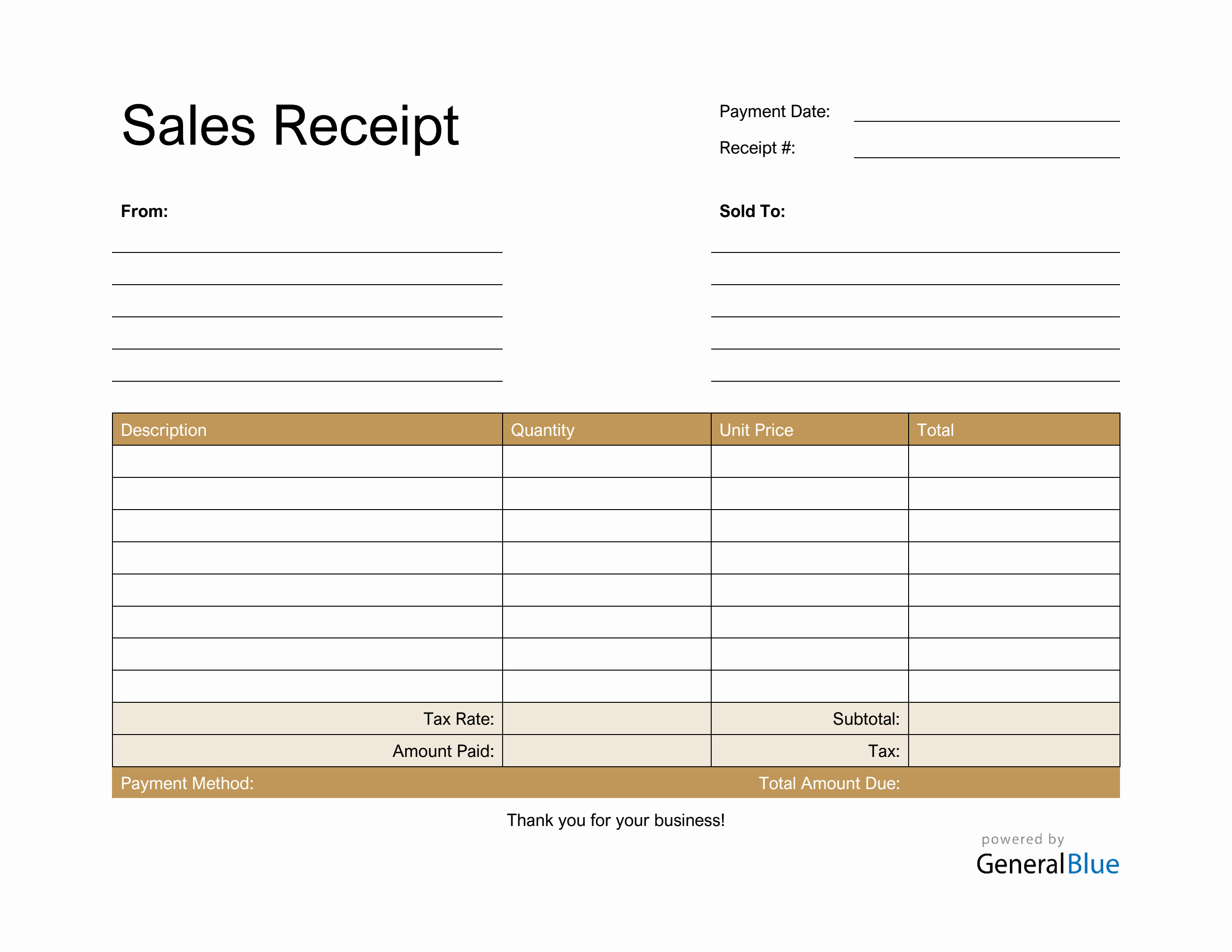 Sales Receipt Template In PDF Basic