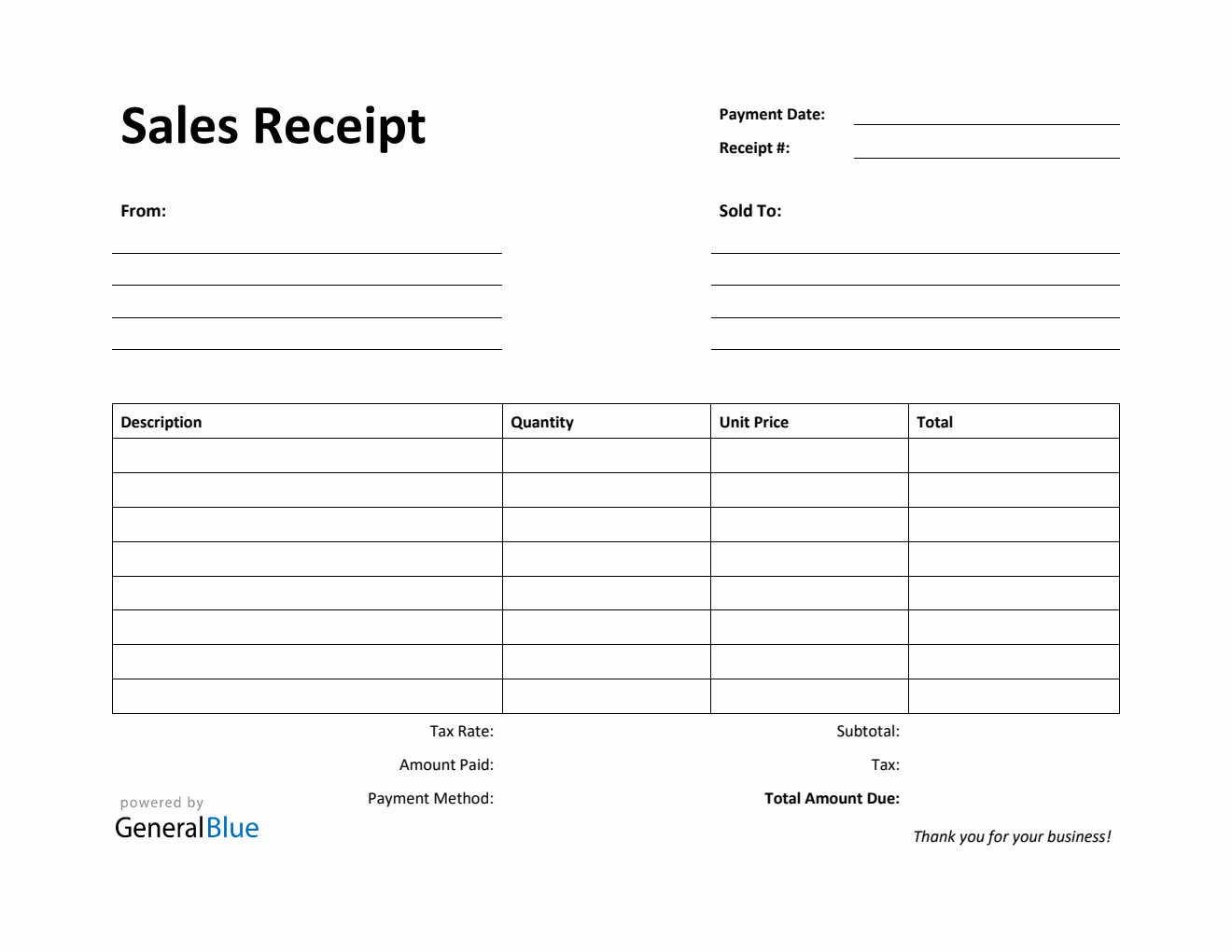 Sales Receipt Template in Word (Printable)