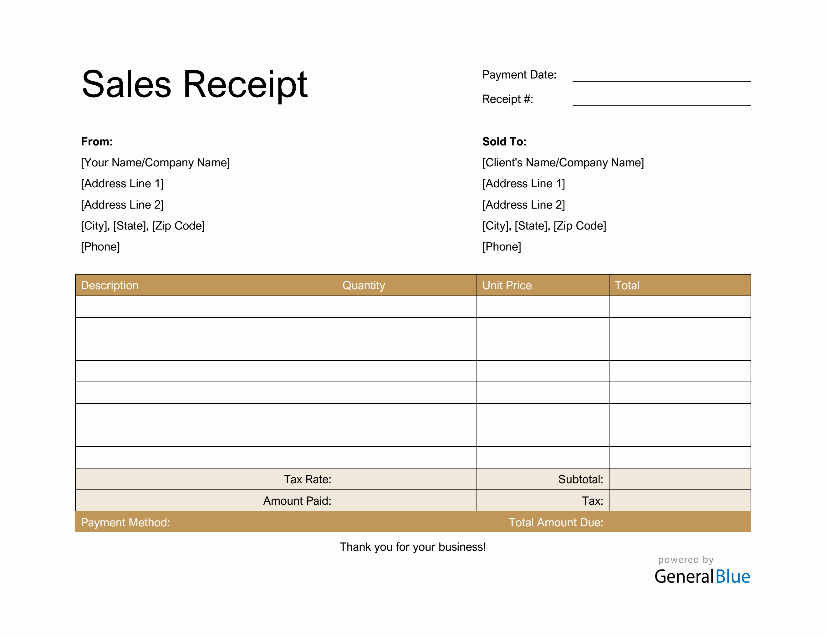 sales receipt template microsoft word