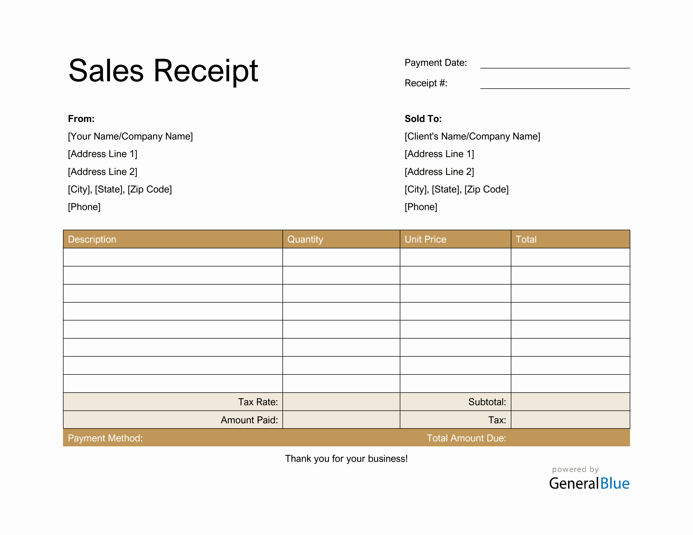 Sales Receipt Template in Word (Basic)