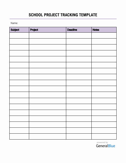 School Project Tracking Template in PDF