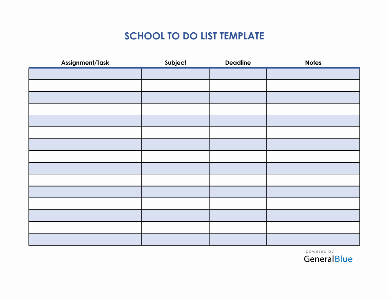 School To-Do List Template in Excel