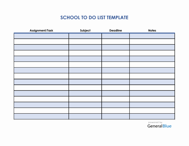 School To-Do List Template in Excel