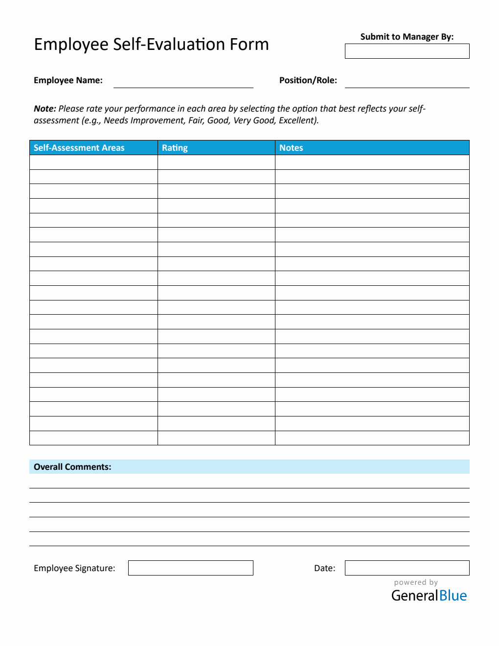 Free Downloadable Employee Self-Assessment Template for Work (Word)