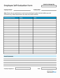 Free Downloadable Employee Self-Assessment Template for Work (Word)