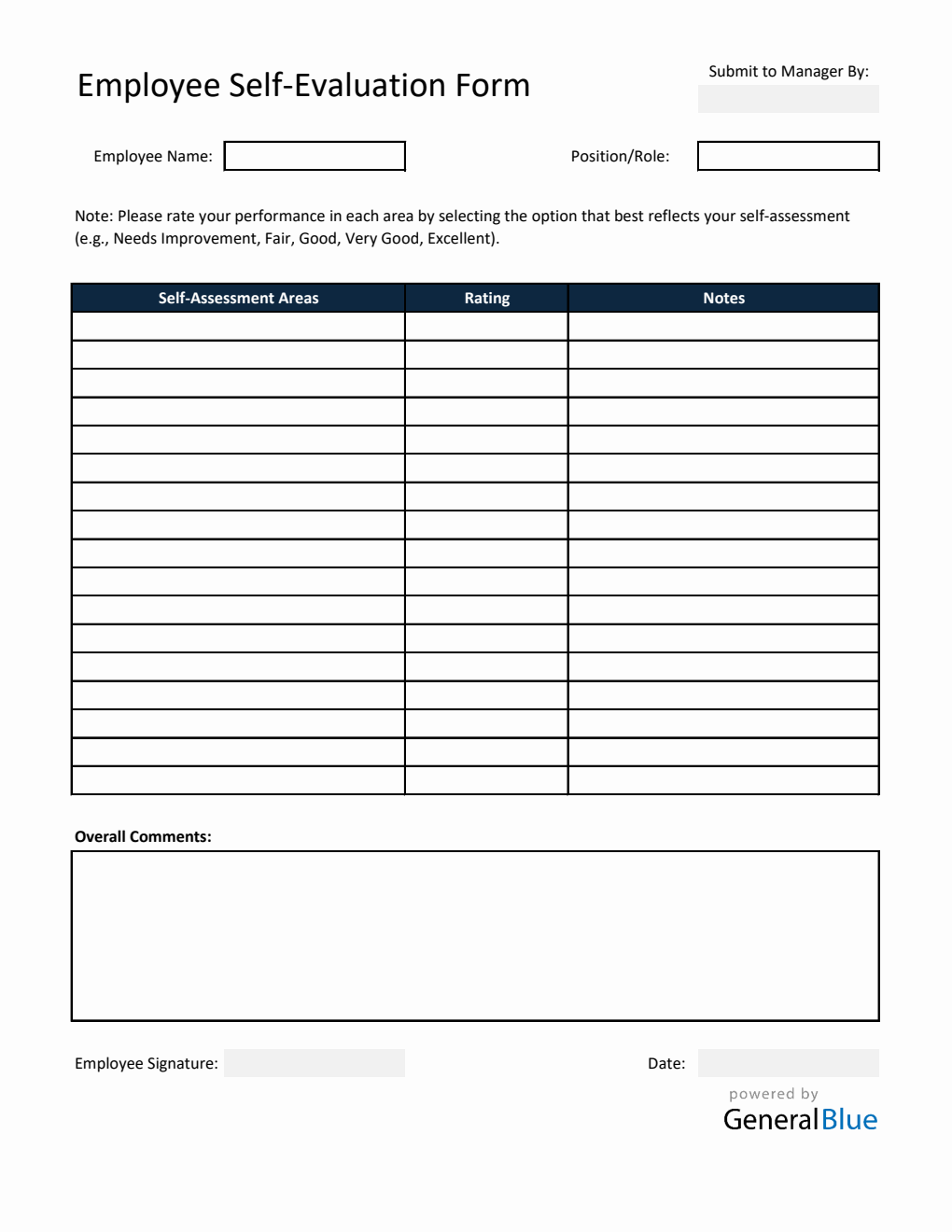 Free Downloadable Employee Self-Assessment Template for Work (Excel)