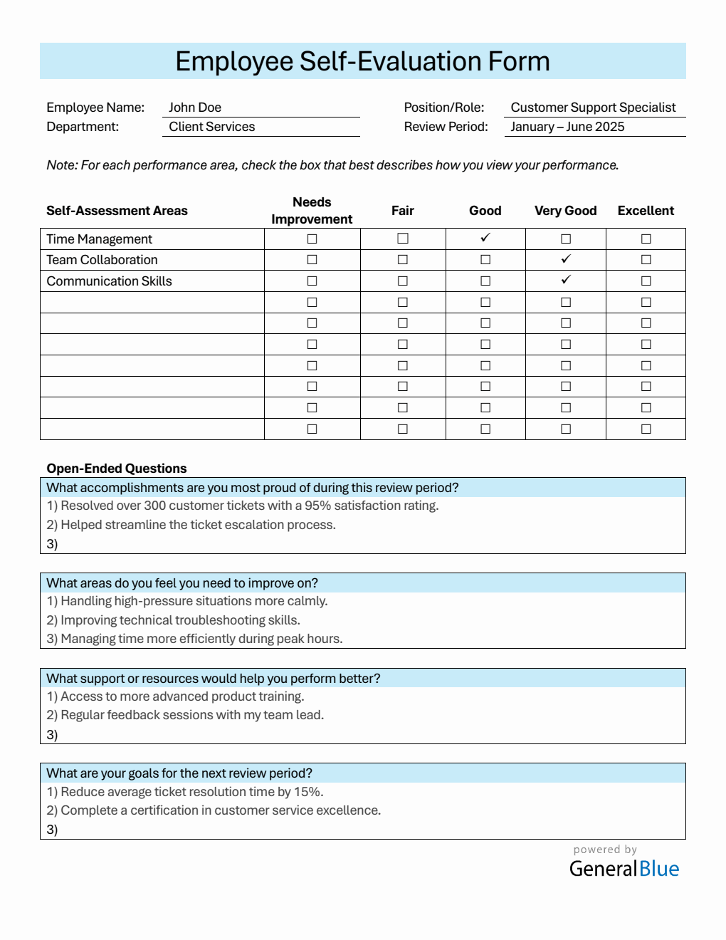 Free Word Performance Evaluation Templates