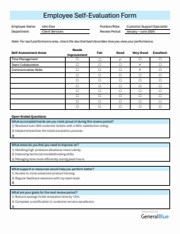Customizable Employee Self Evaluation Performance Review Template (Word)