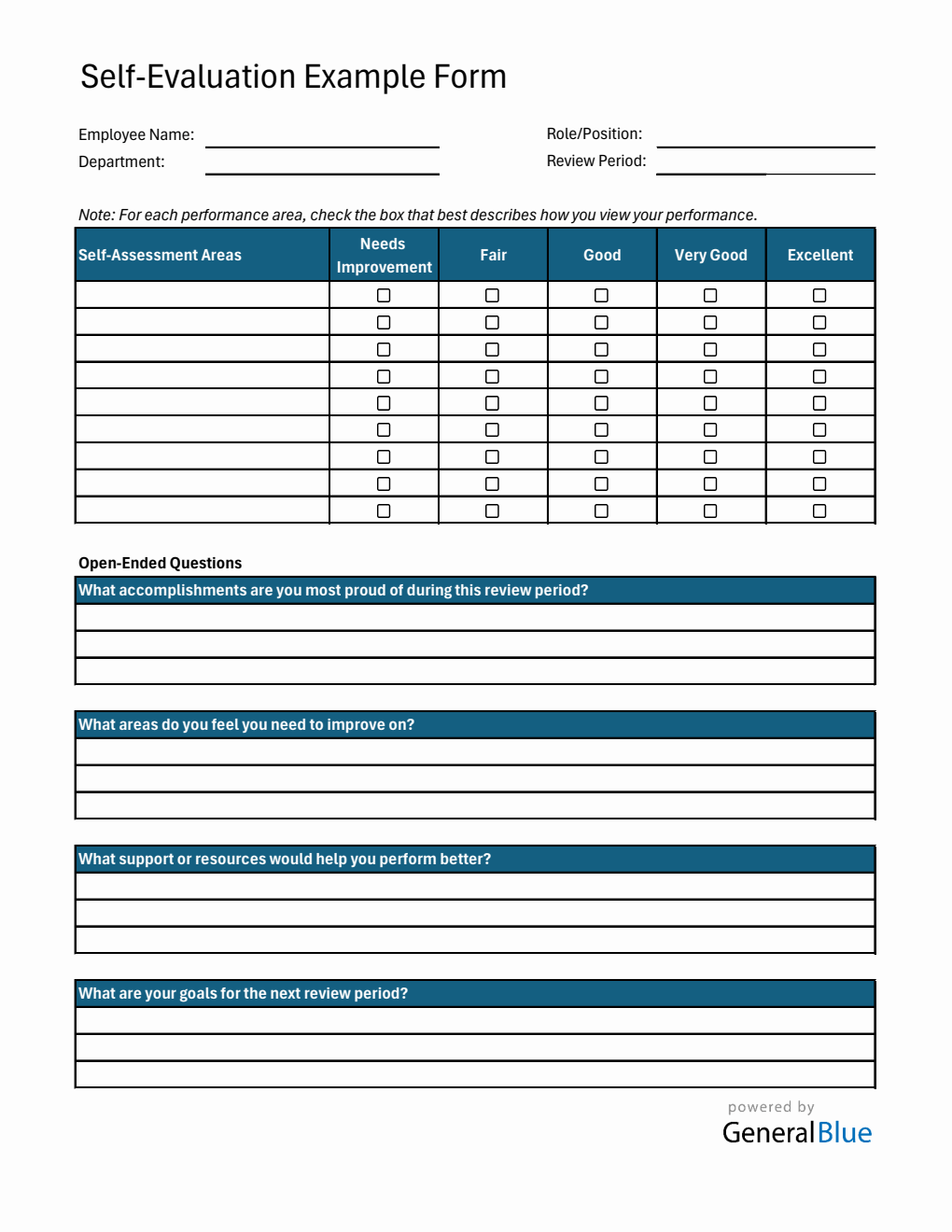 Performance Reflection Downloadable Employee Self Evaluation Performance Review Template (Word)