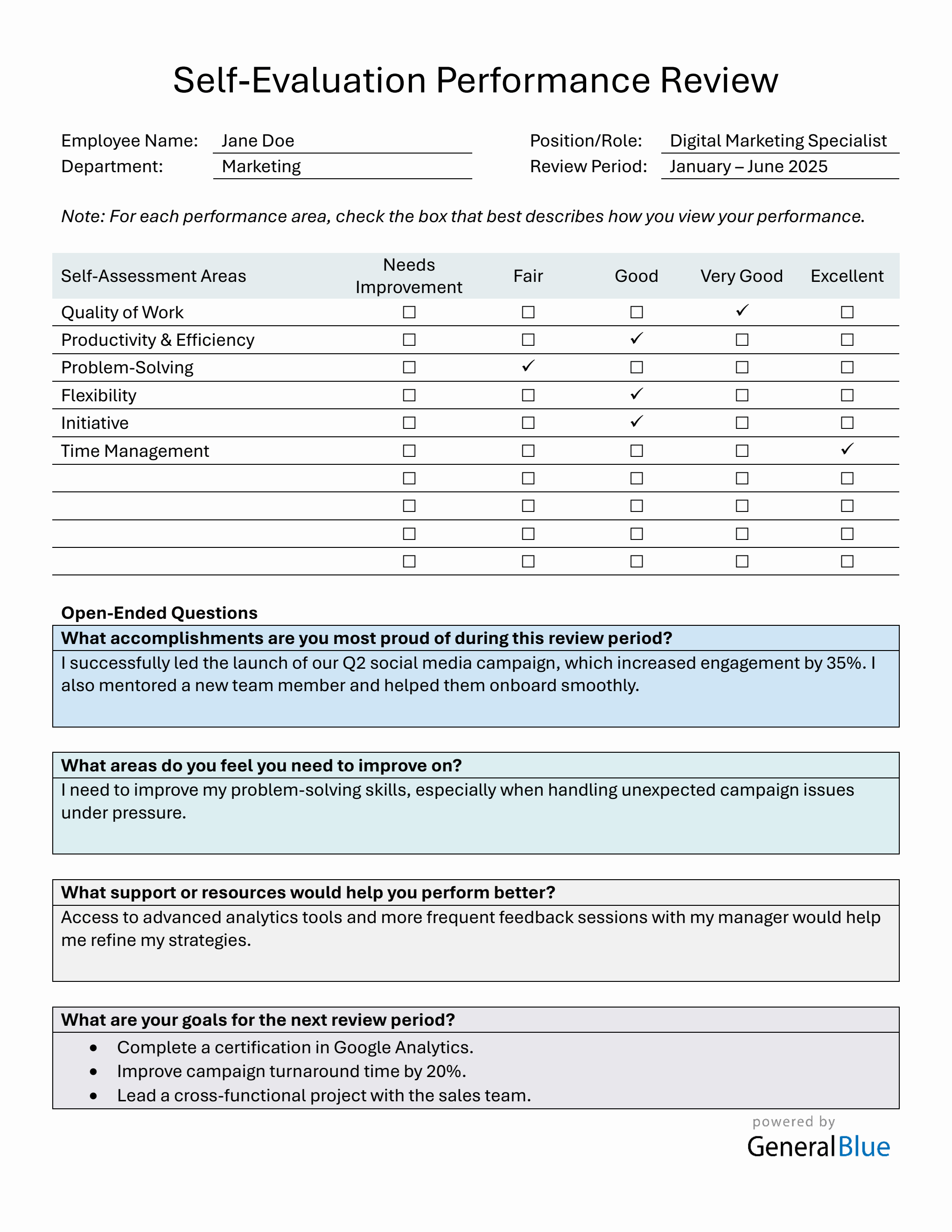 Employee Self Evaluation Performance Review Template (Word)