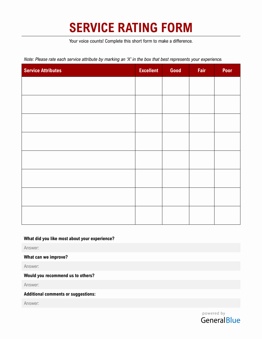 Rating Templete Ratings Templates
