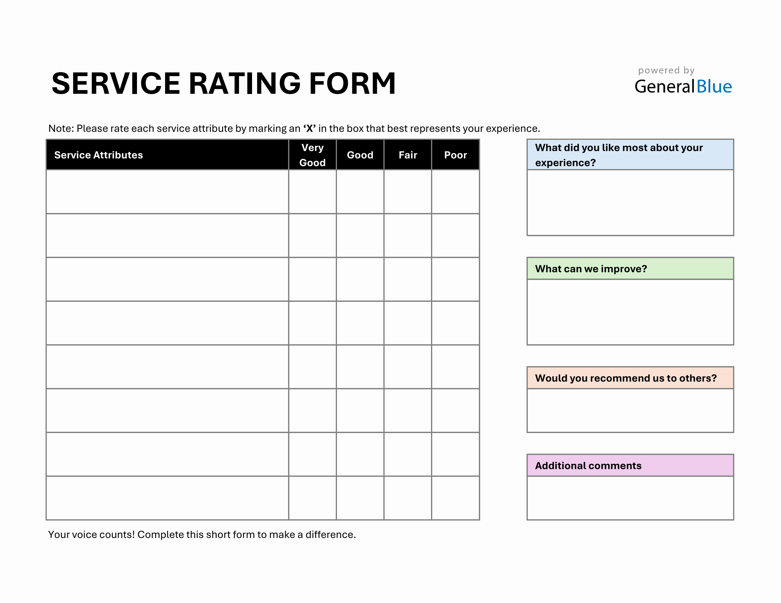 Service Rating Form in Excel (Customizable)