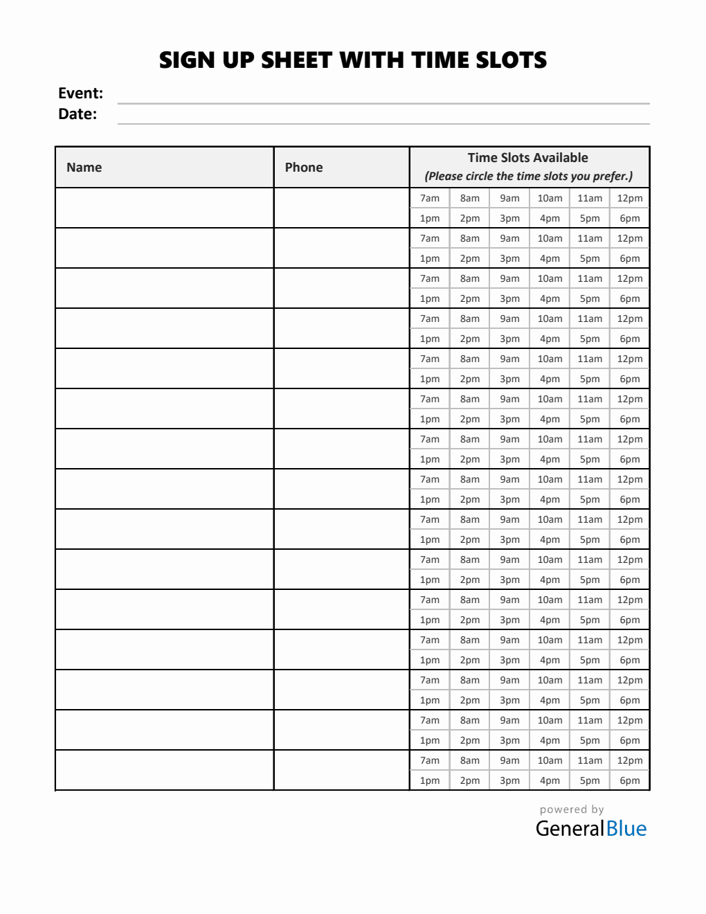 Sign Up Sheet With Time Slots in Excel