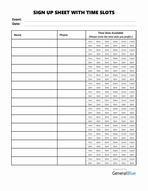 Sign Up Sheet Templates