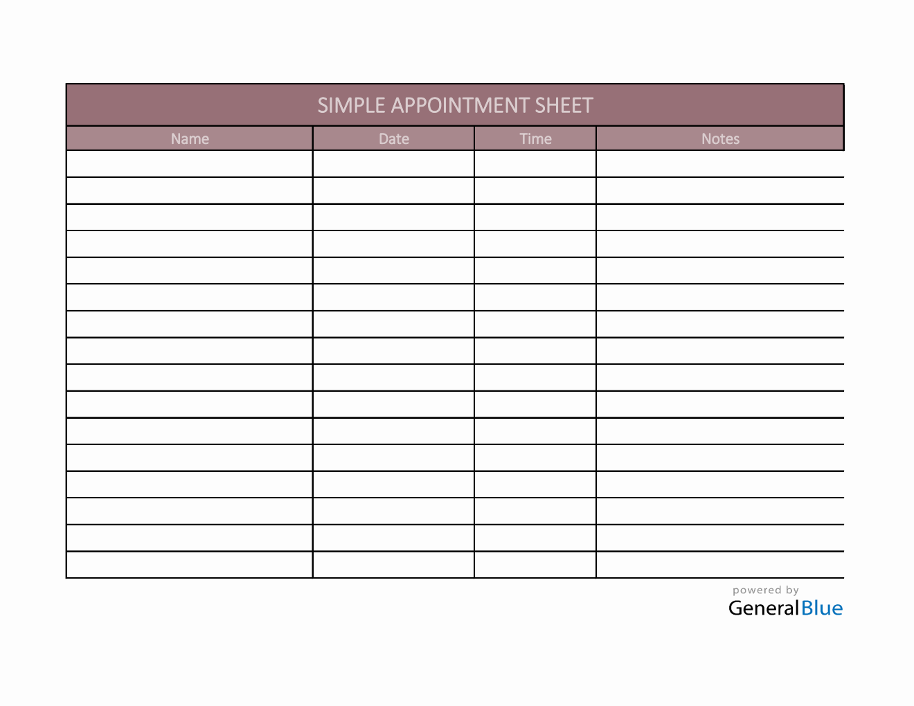 Simple Appointment Sheet Template in Excel (Basic)