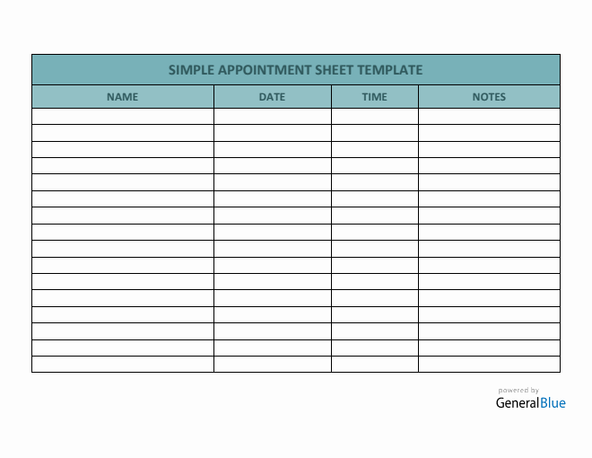 Simple Appointment Sheet Template in Word (Basic)