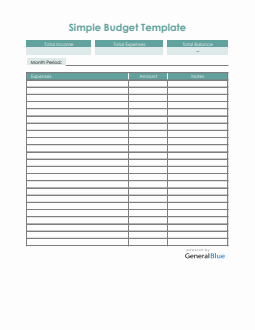 Simple Budget Template in PDF